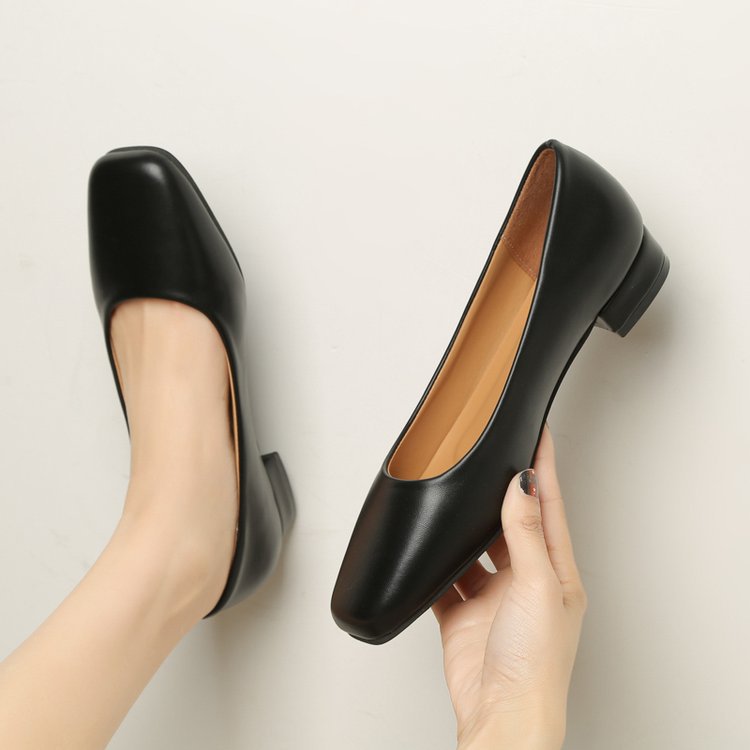 Autumn new large size square toe shoes shallow mouth comfortable low heel women's shoes PR107