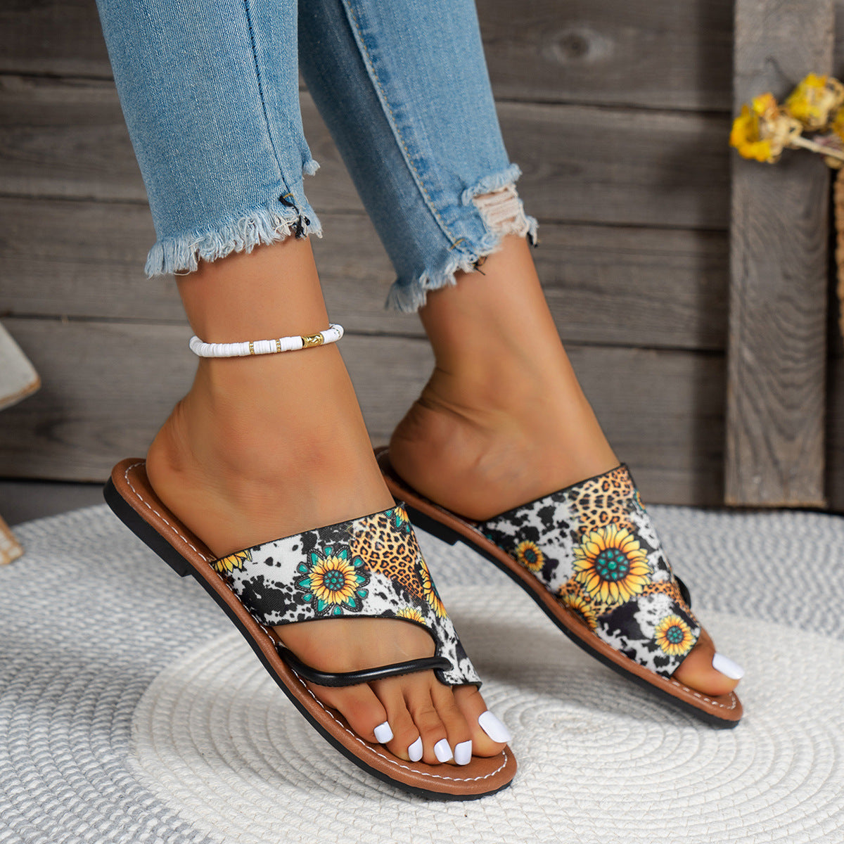 2024 Summer New Breathable Printed Slip-On Large Size Sandals G991