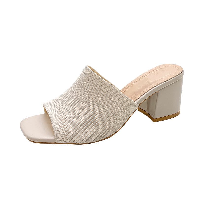2024 New Women's Knitted High Heel Square Toe Sandals JC034