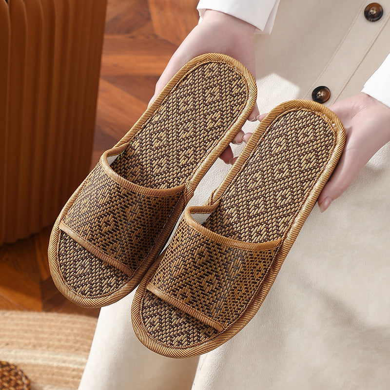 Women's summer rattan straw home linen slippers G794