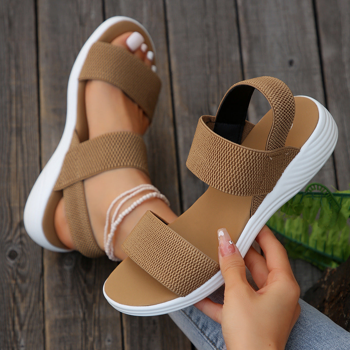 Summer large size women's shoes casual elastic band flat sandals TB003