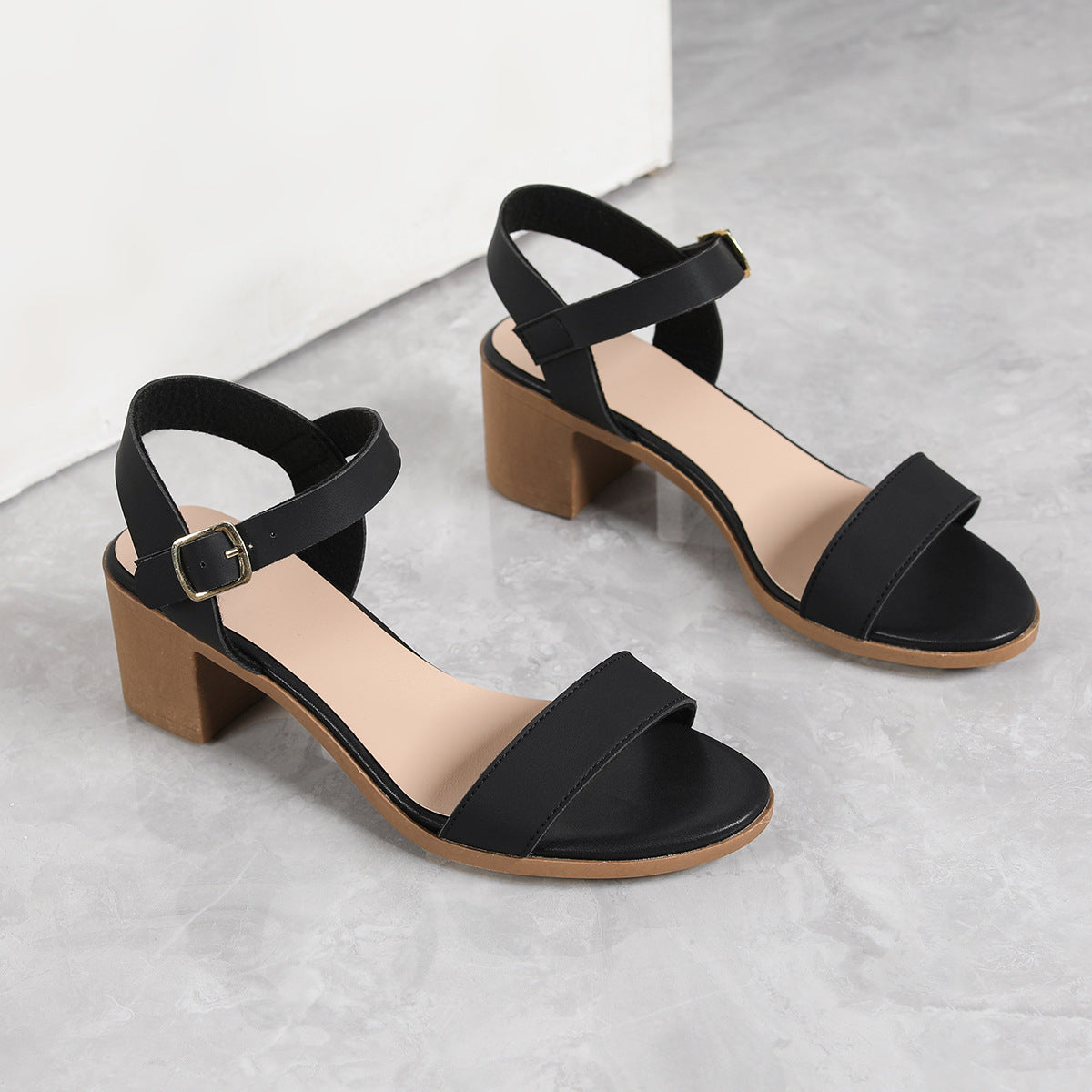 2024 Summer Simple Medium Thick Heel Strap High Heel Sandals MB004