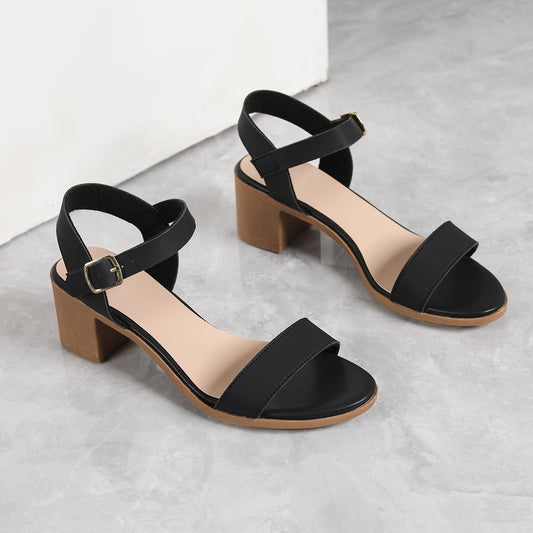 2024 Summer Simple Medium Thick Heel Strap High Heel Sandals MB004