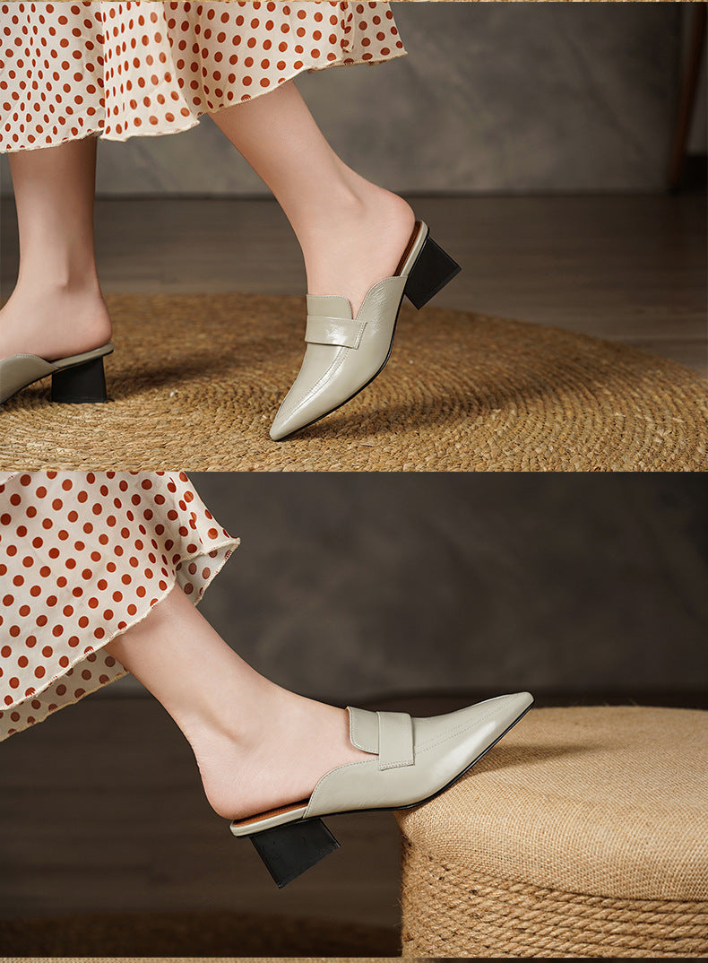 Fashionable cowhide high heels thick-soled high-heeled slippers YS112