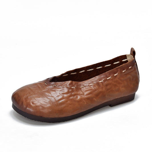 Handmade flat shoes genuine leather comfortable soft sole toe pumps V270