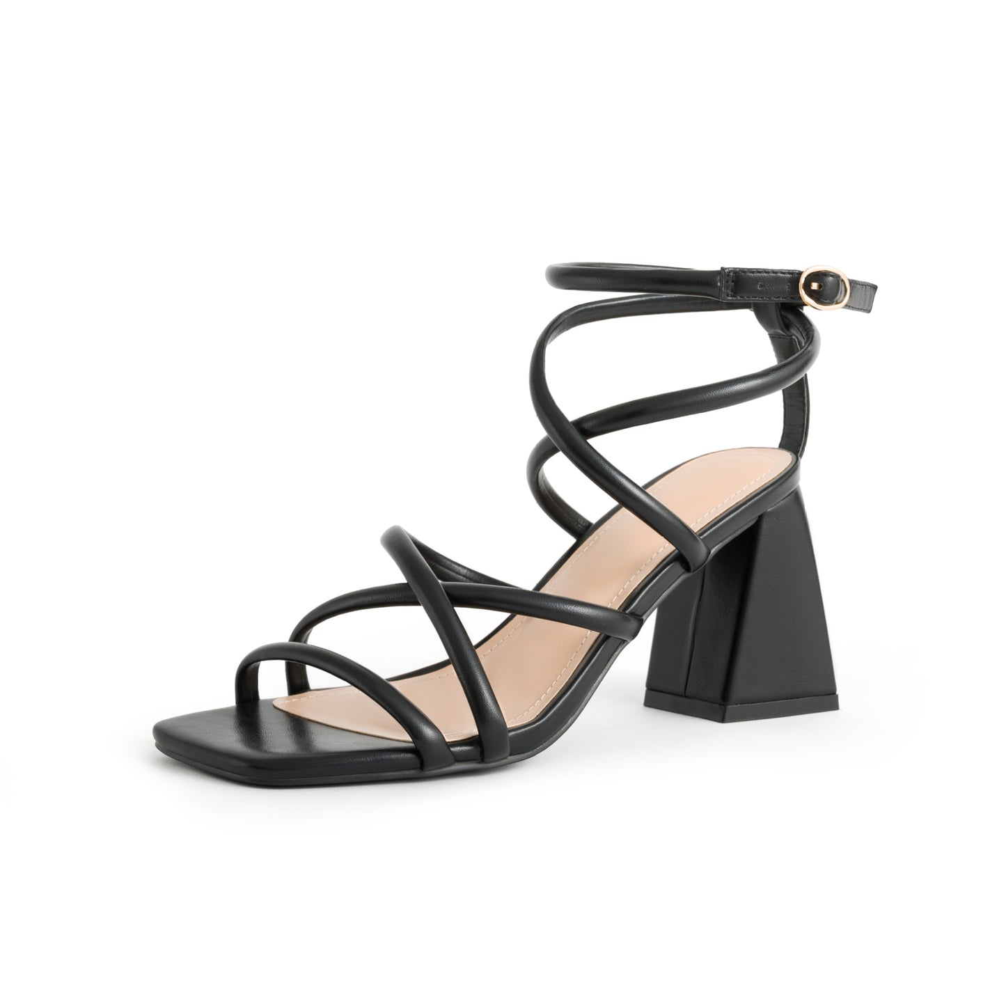 2024 new square head cross strap thick heel high heel women's sandals LY1138