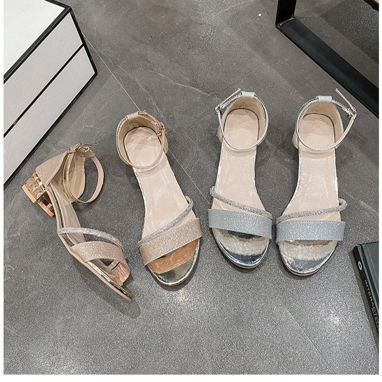 2024 Summer Fashion New Rhinestone High Heel Thick Heel Women's Shoes G952