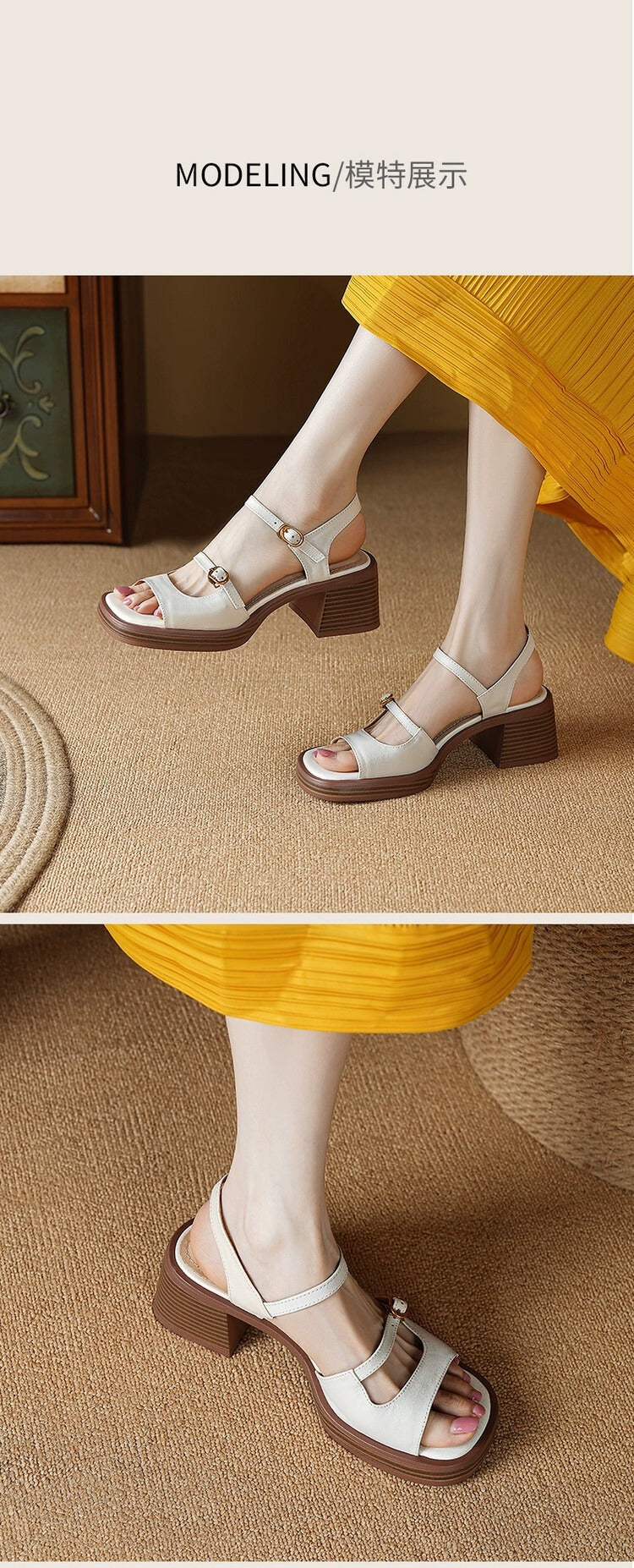 2024 new square head retro thick bottom waterproof platform open toe thick heel sandals G873