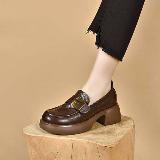 2024 autumn round toe waterproof platform thick sole slip-on loafers small leather shoes G555