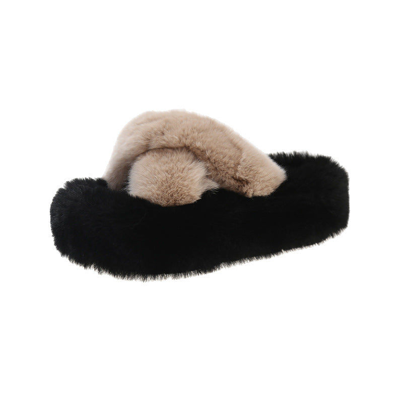 New autumn and winter outdoor wear 7cm thick-soled fur slippers LY1172
