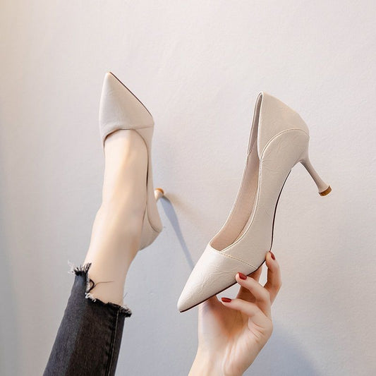 2024 Spring and Summer New Soft Leather Pointed Stiletto Shoes for Women G617