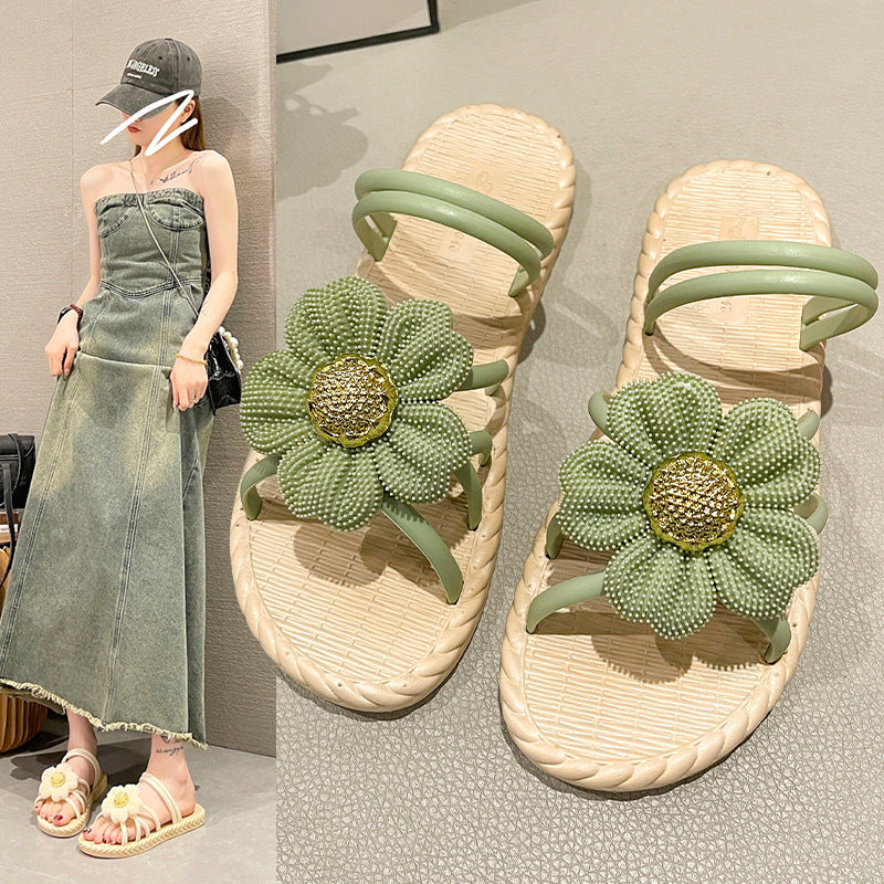Summer new two-way sandals fashion flower casual women's slippers LD438