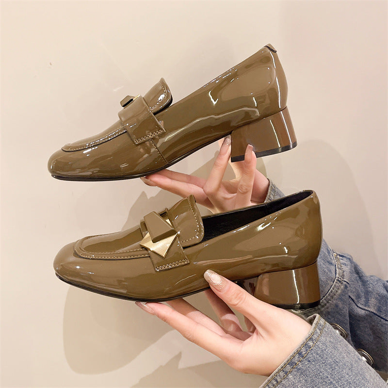 2024 summer new style fashion temperament square head high-grade genuine leather British style patent leather loafers for women LD356