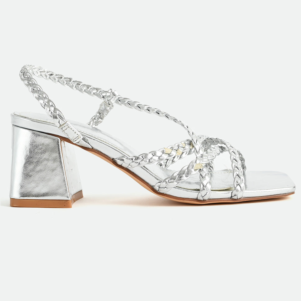 New women's high heel sandals braided cross strap high heel thick heel sandals LD440