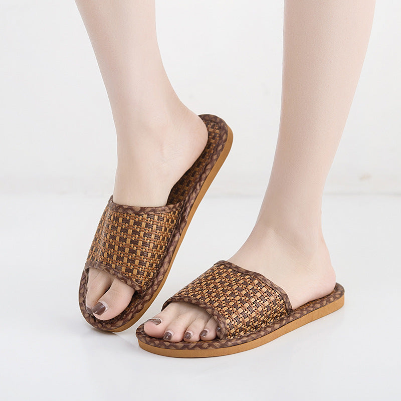 Women's summer rattan straw home linen slippers G794