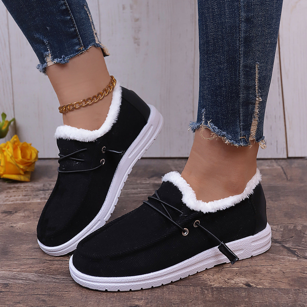 New winter round toe casual plus velvet solid color casual women's cotton shoes CH816