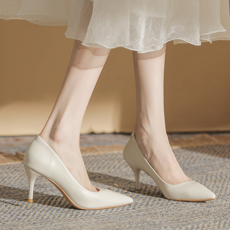 2024 Spring and Autumn New White Stiletto Comfortable Pointed High Heels CH806