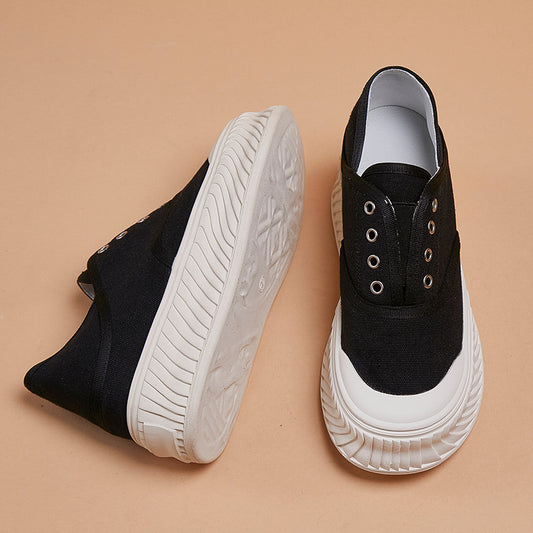 Height-enhancing slip-on canvas shoes for women in summer thin thick-soled casual shoes MQ060
