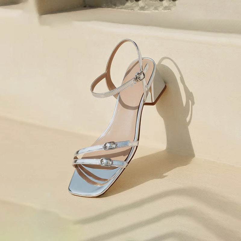 Temperament Strap Sandals Women's Shoes 2024 New Summer High Heels Thick Heel Sandals LY1059