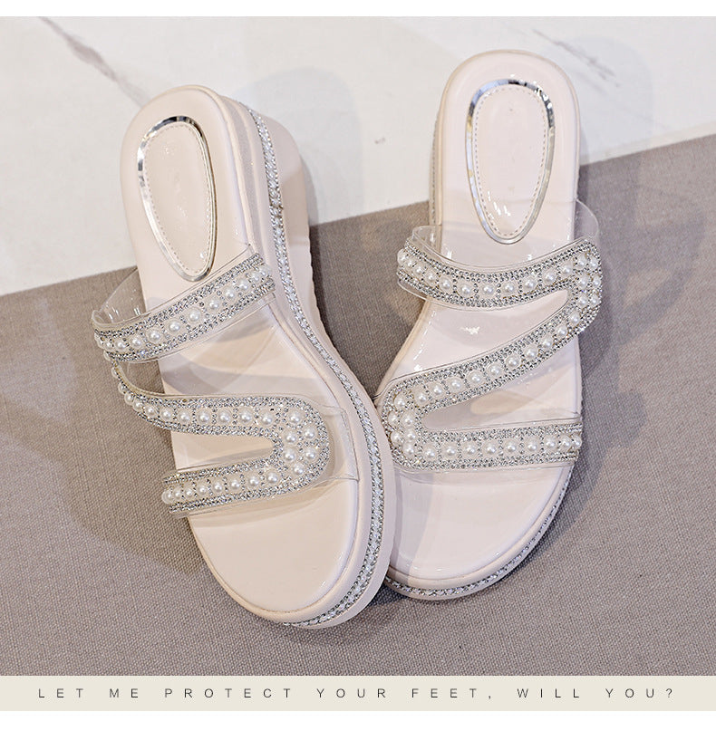 Summer fashion flat breathable rhinestone heightening thick-soled sandals LY1148