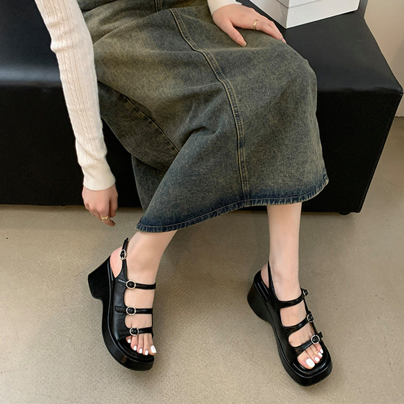 White one-strap Roman sandals for women 2024 new hollow wedge sandals LD326