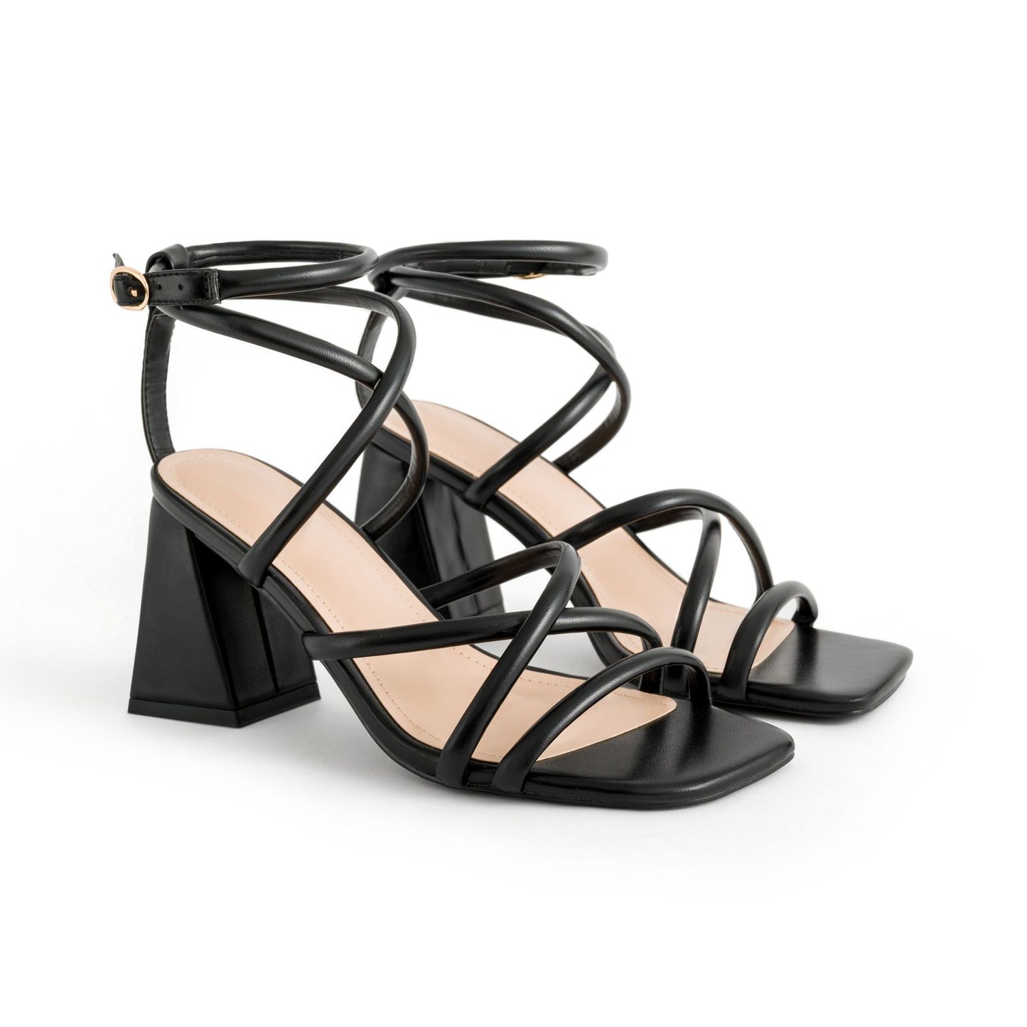 2024 new square head cross strap thick heel high heel women's sandals LY1138