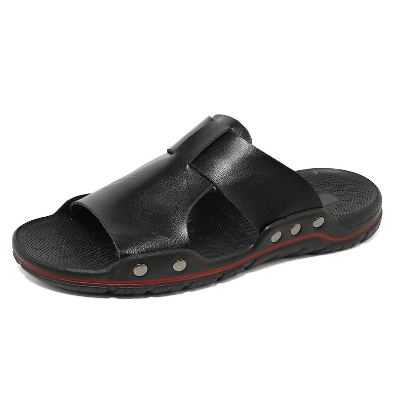 All cowhide men's flip-flops, fashionable and casual beach shoes, non-slip and wear-resistant sandals LD114