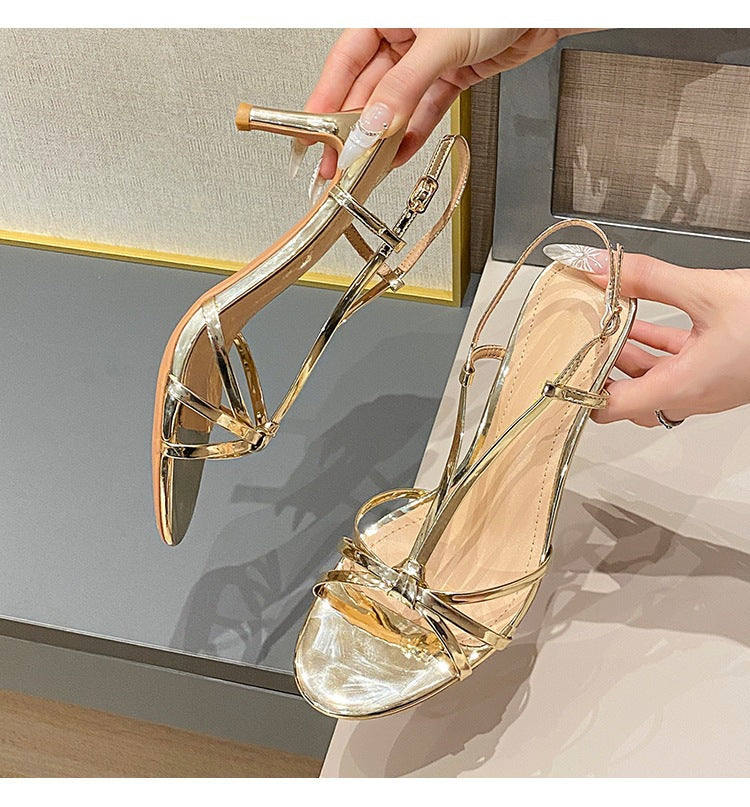 Gold strap high heels for women 2024 new style thin heel temperament women's open toe sandals LD208