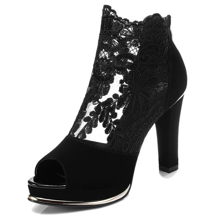 Women's new sexy mesh thick high heel open toe mesh sandals LD171