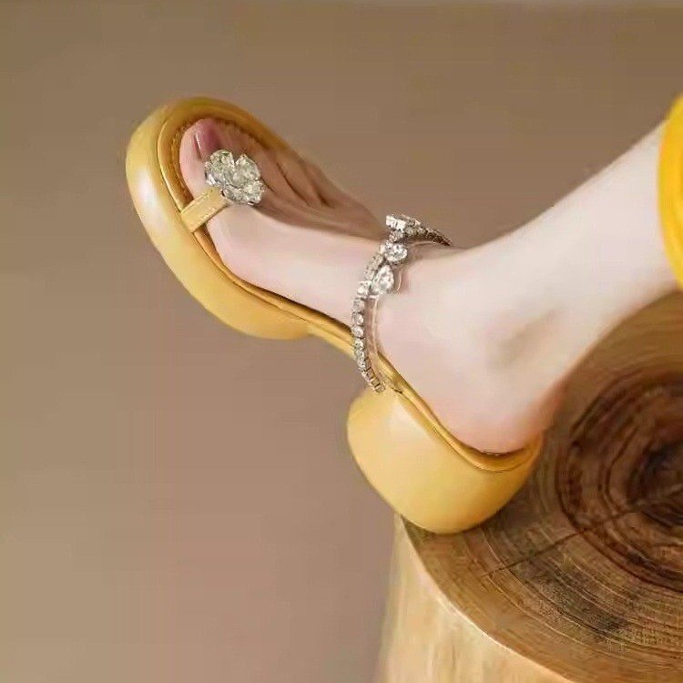 7CM thick-soled sandals for women 2024 new rhinestone toe high-heeled slippers LD264