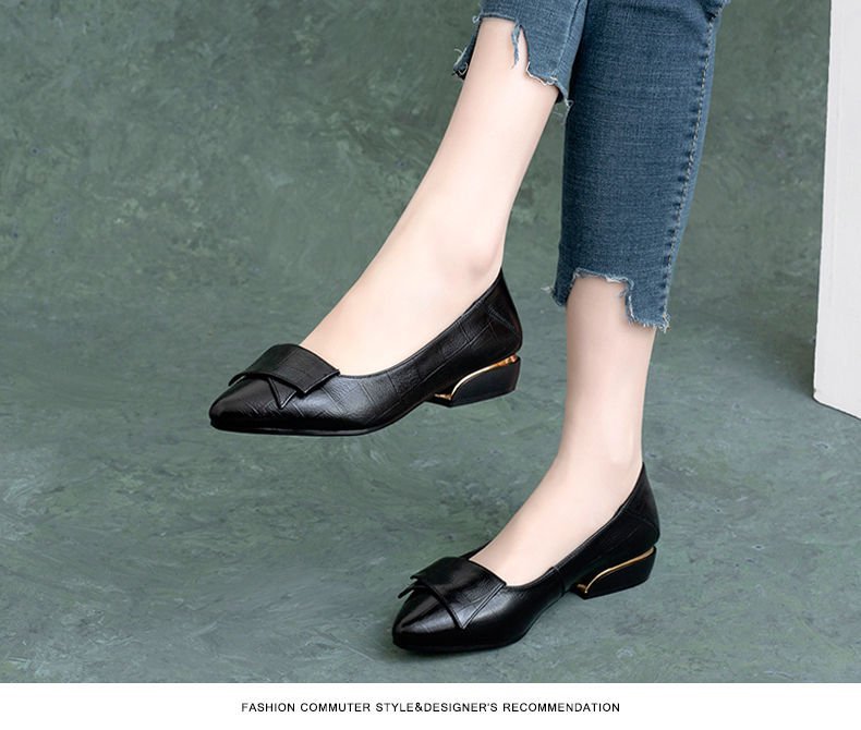 New spring and autumn thick heel leather soft sole shoes CH809