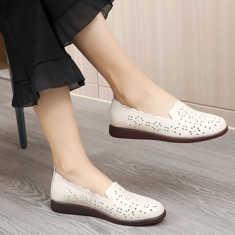 Genuine leather sandals for women 2024 summer new soft sole breathable hole shoes LP001