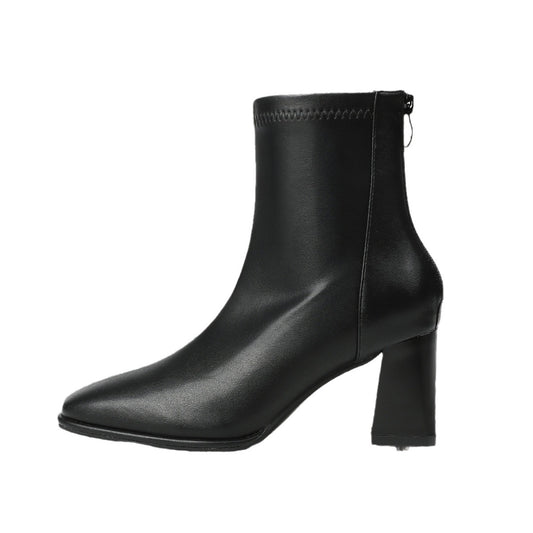 New autumn and winter square toe thick heel rear zipper short boots low-top Martin boots CH657