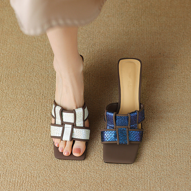 2024 Spring/Summer Square Toe Open Toe Braided Fashion Stiletto Sandals YS035