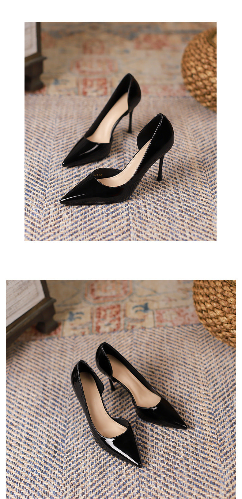 Patent leather high heels for women 2024 spring new style solid color pointed toe stilettos LD099