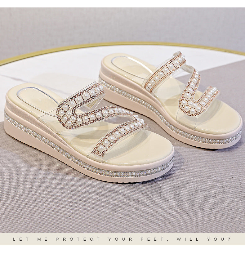 Summer fashion flat breathable rhinestone heightening thick-soled sandals LY1148