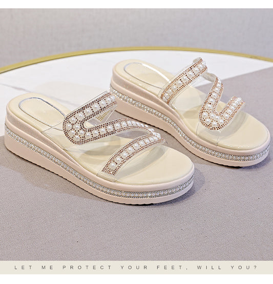 Summer fashion flat breathable rhinestone heightening thick-soled sandals LY1148