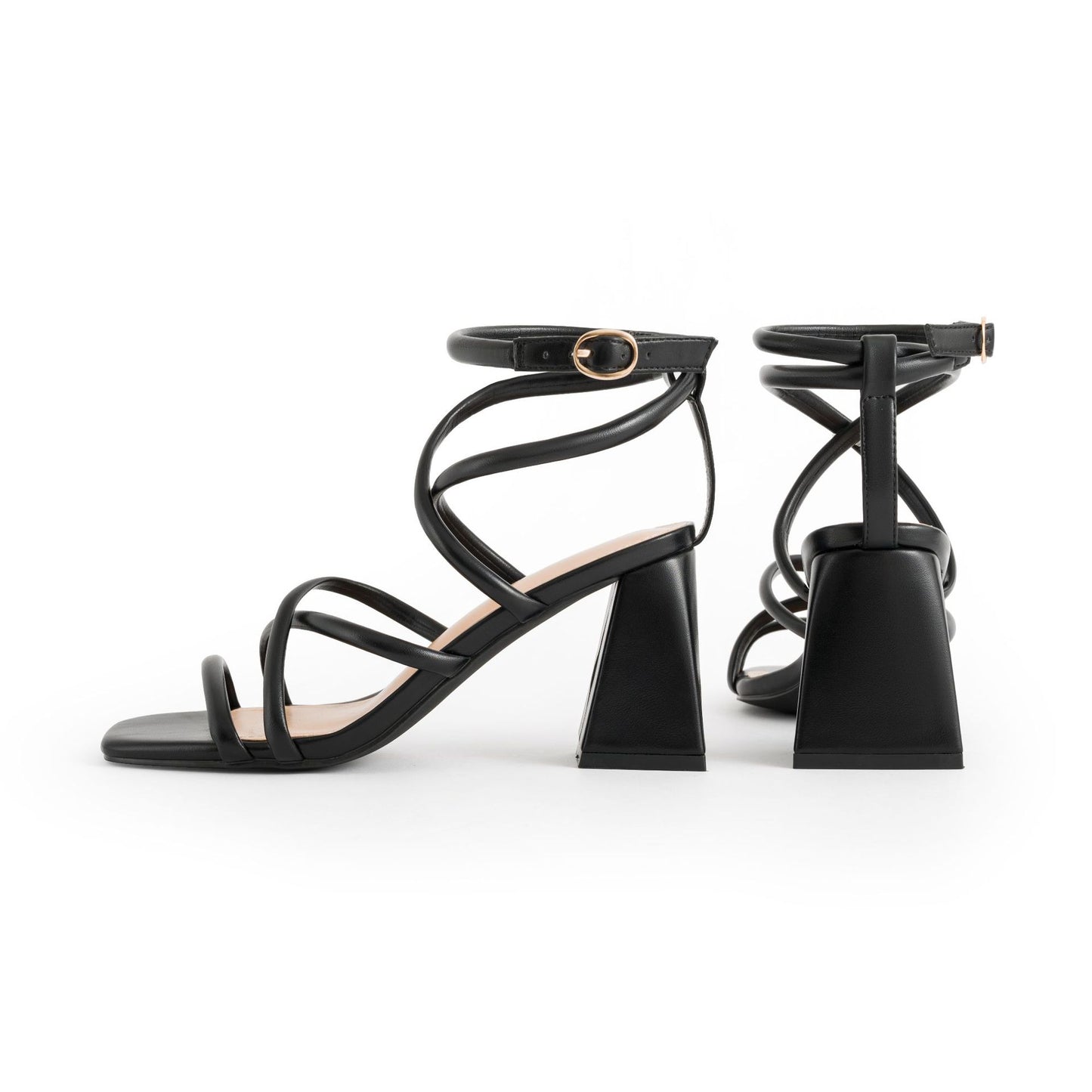 2024 new square head cross strap thick heel high heel women's sandals LY1138