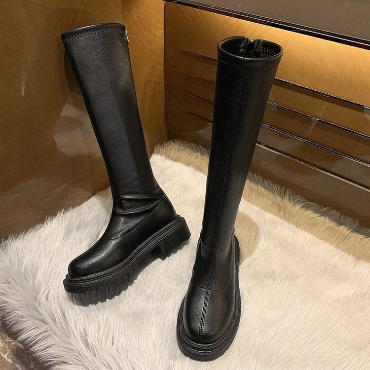 New women's boots autumn and winter thick-soled elastic boots rear zipper high boots GF067