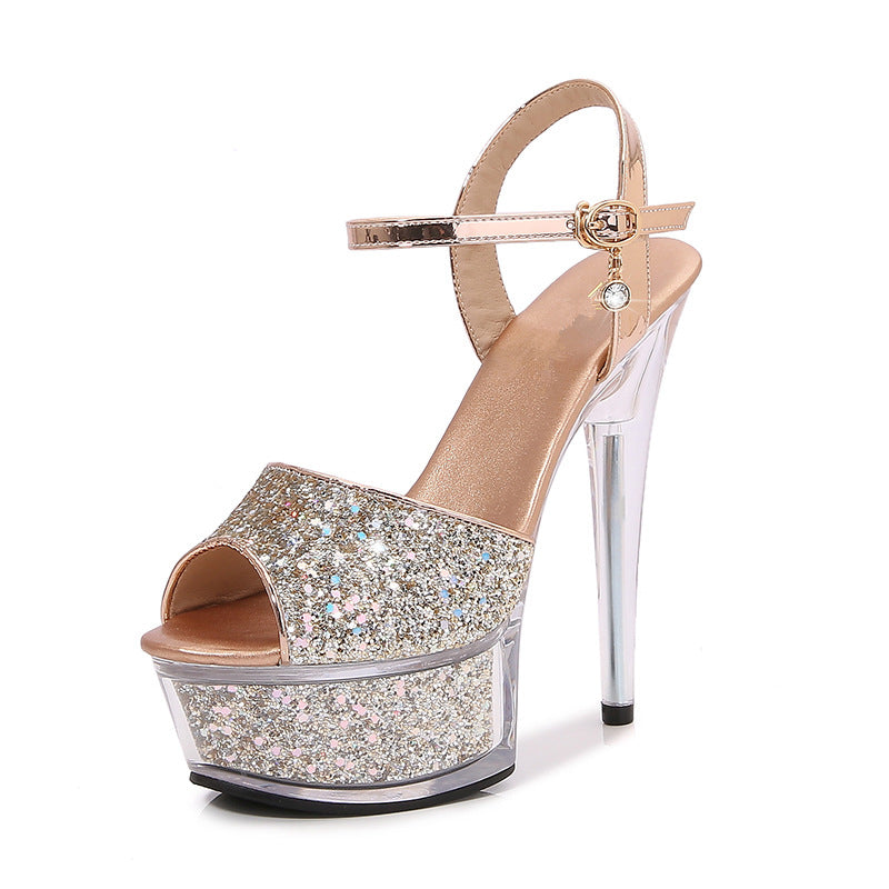New summer ultra-high heel waterproof platform peep-toe sandals CH525