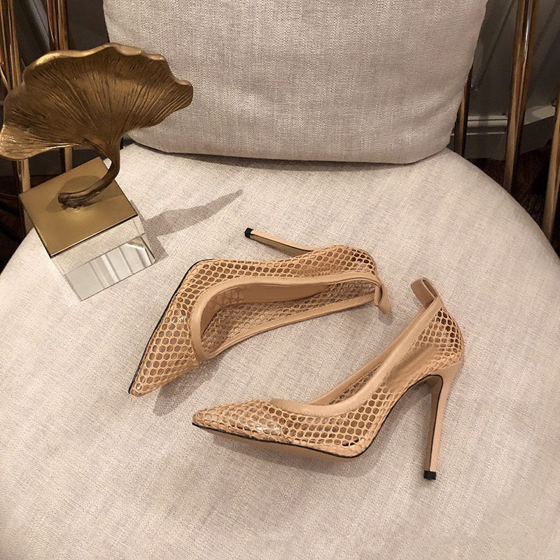 Summer temperament pointed mesh retro high-heeled sandals V202