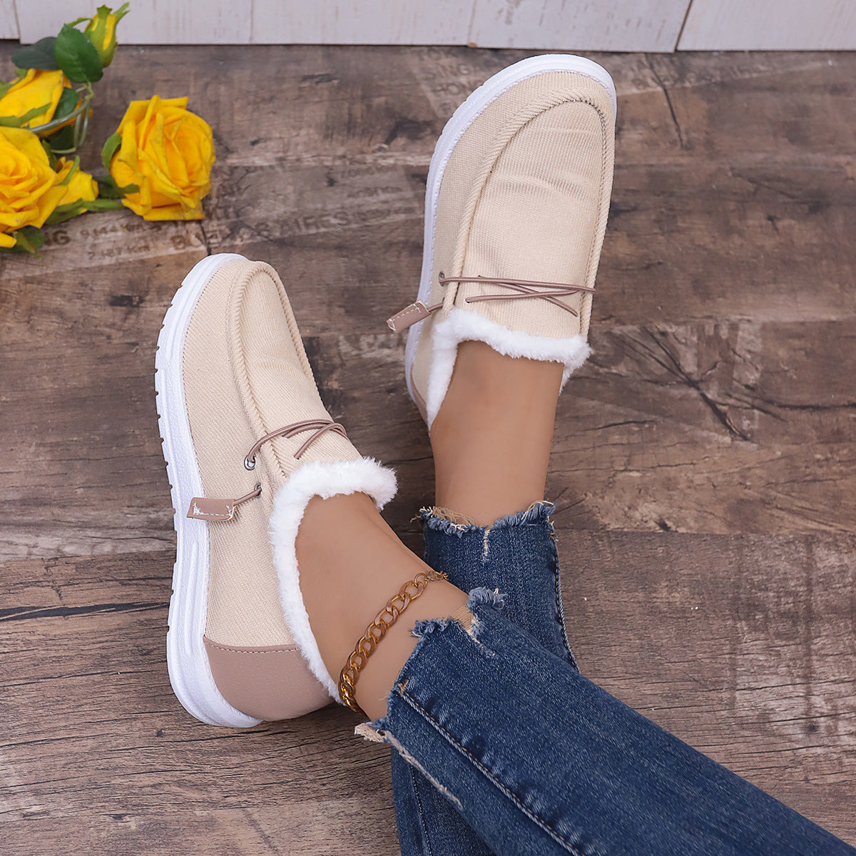 New winter round toe casual plus velvet solid color casual women's cotton shoes CH816