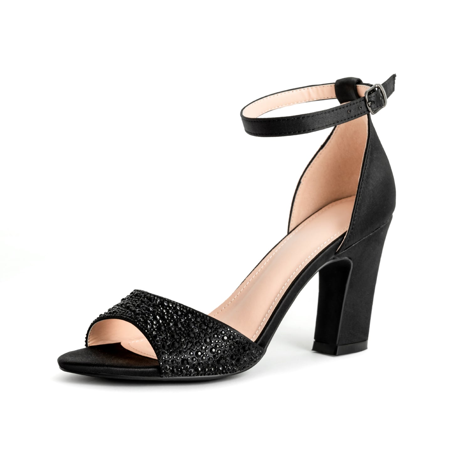 2024 summer new sequined high heels versatile open toe buckle strap thick heel sandals CH367