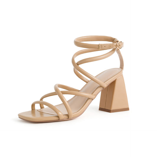2024 new square head cross strap thick heel high heel women's sandals LY1138