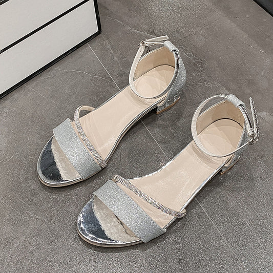 2024 Summer Fashion New Rhinestone High Heel Thick Heel Women's Shoes G952