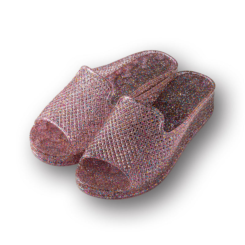 Crystal Hollow Soft Bottom Hole Jelly Shoes Women's Slippers Sandals V017