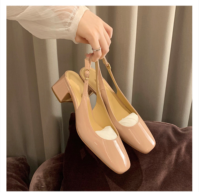 Sexy one-strap square toe slingback shallow-mouth thick-heeled sandals CH814