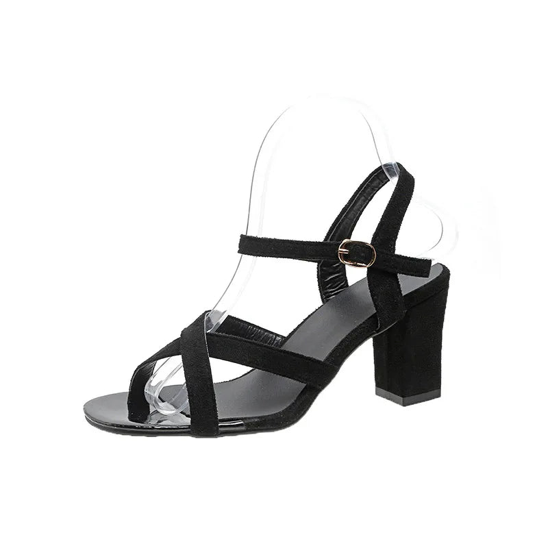 Summer new style Roman thick heel suede buckle high heel sandals LD116
