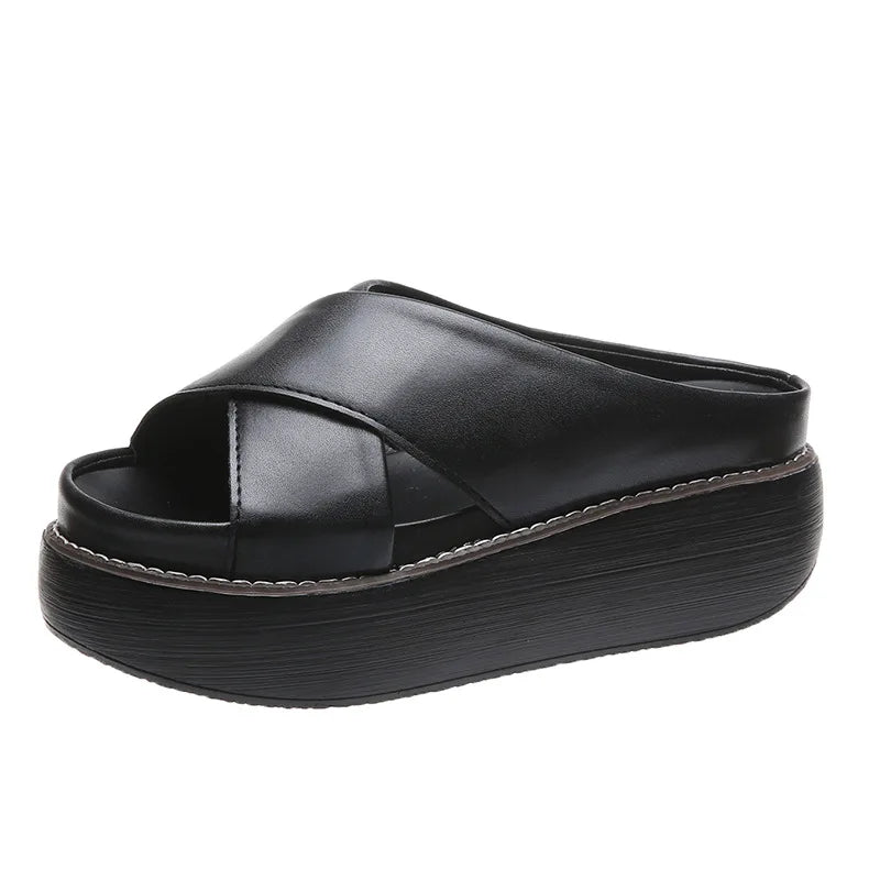 New retro sandals round toe thick sole half drag LD408