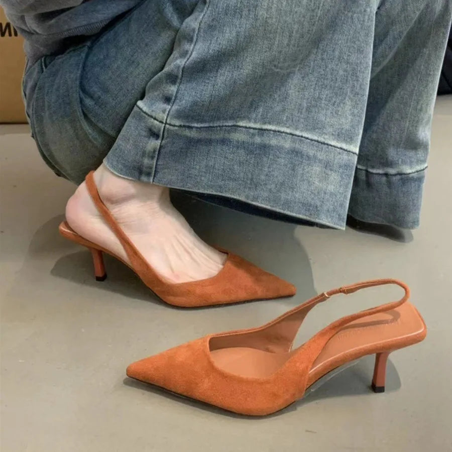 Spring new temperament suede pointed toe stiletto heeled toe sandals LD001